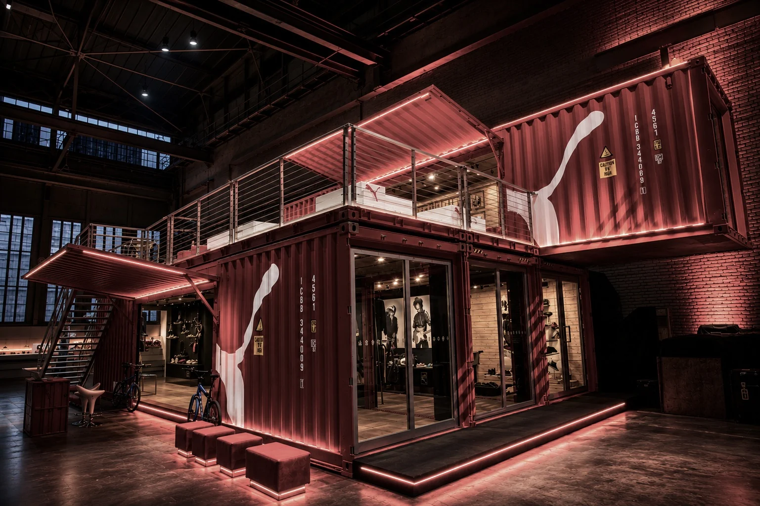 Puma mobile retail concept built from modular shipping containers