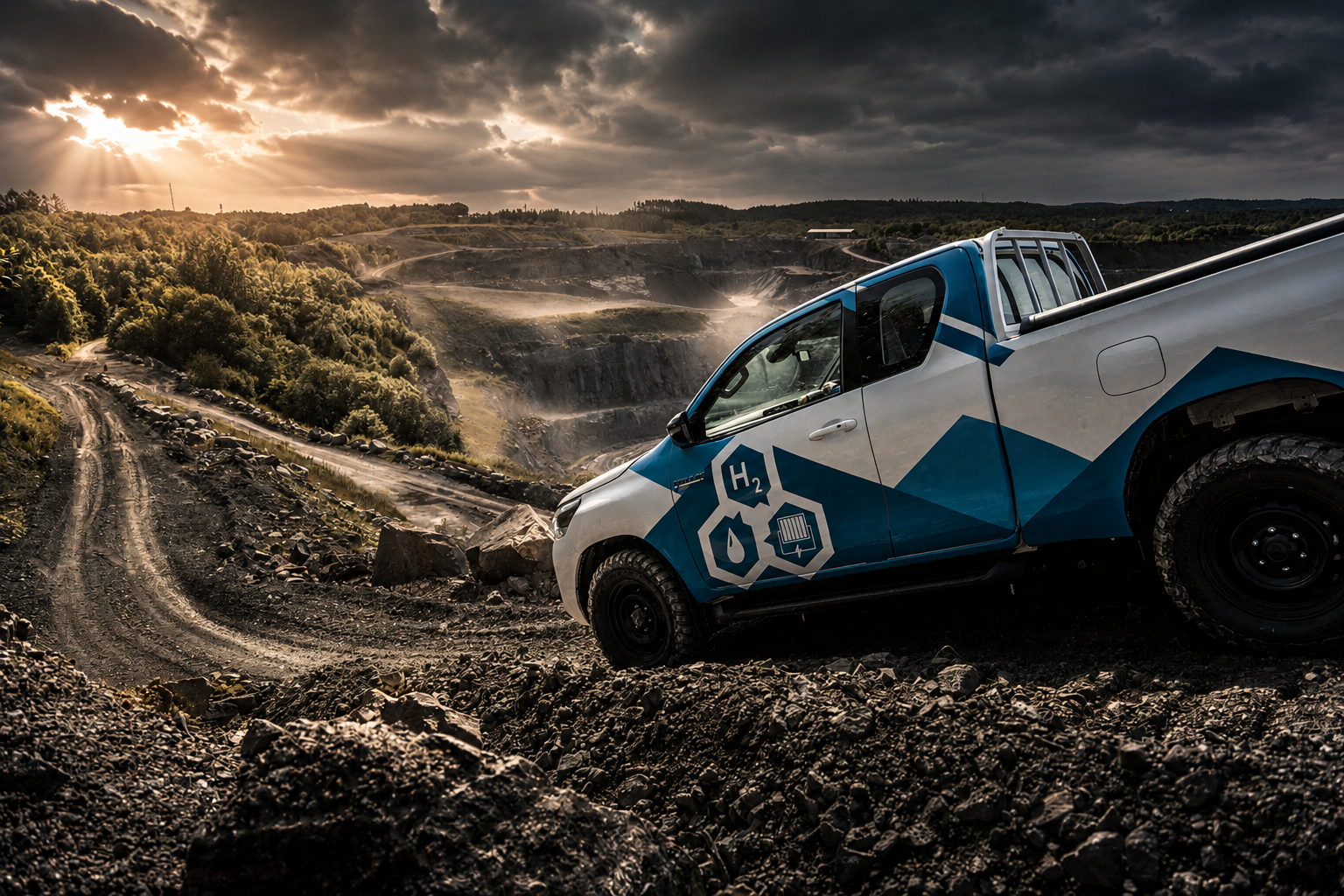 Toyota Hilux fuel cell prototype during an exclusive press event at Swerock's quarry in Kållered